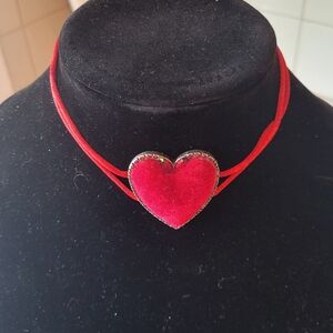 Free People Red Velvet Heart Necklace-Choker